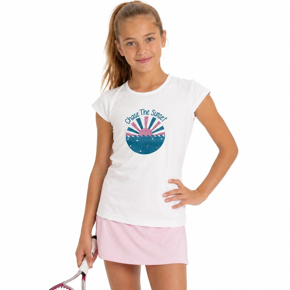 Little Miss‎ Tennis Girls White Chase The Sunset Graphic Tee SS146 XXS NWT